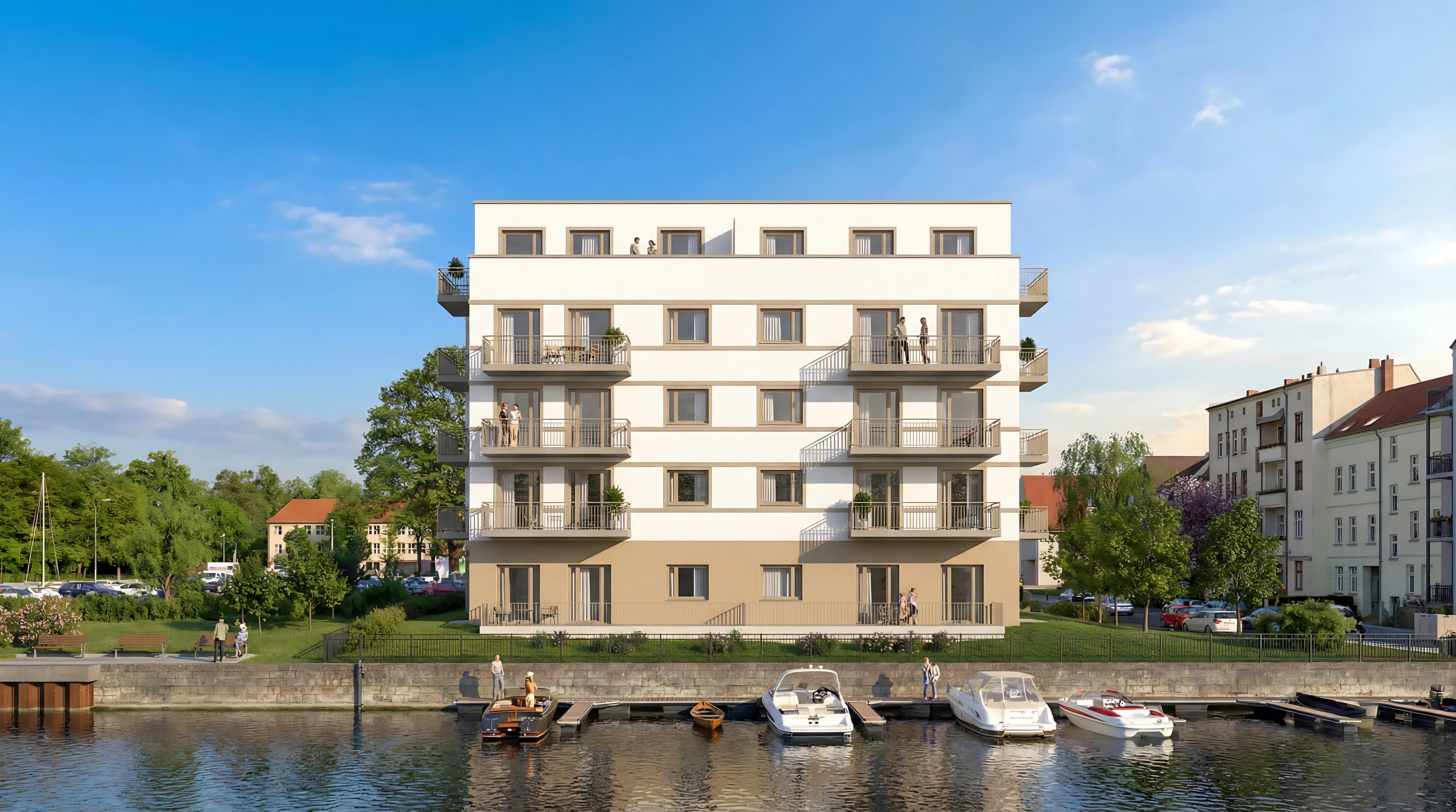 Havel Quartier — Tagansicht mit Bootssteg